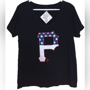 Pittsburg Pirates Women’s 2XL MLB Tshirt American Flag  Black